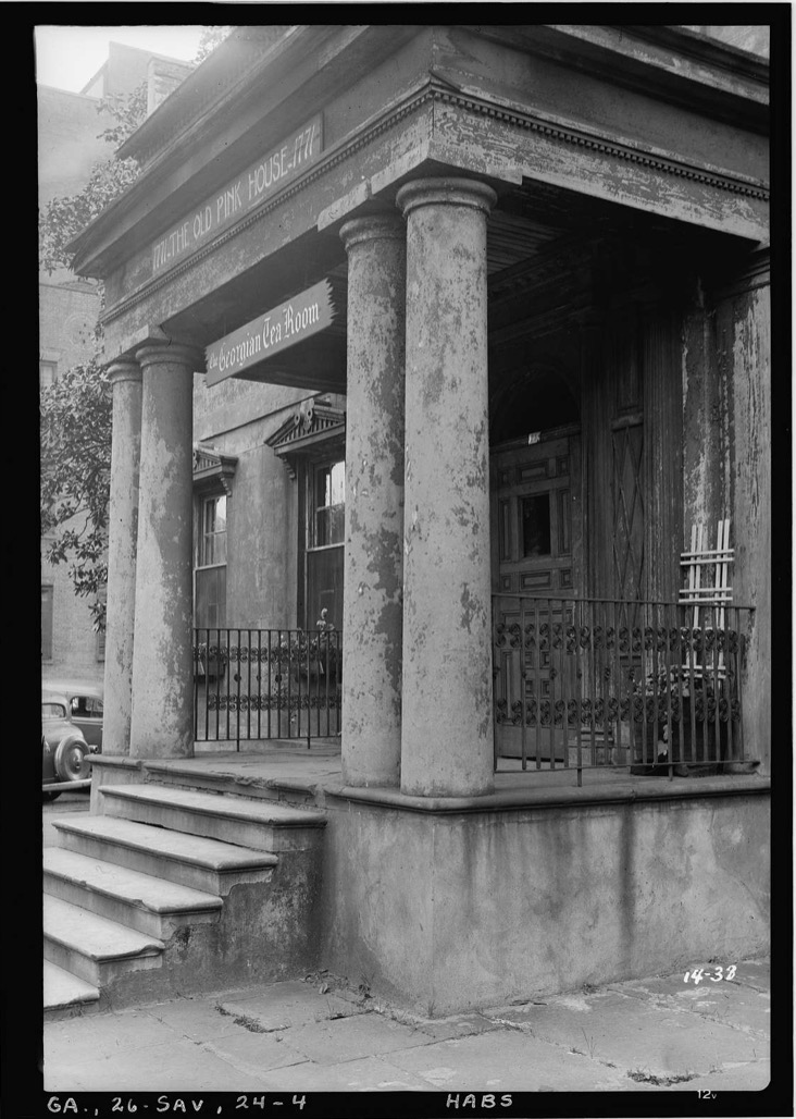Historic photo of the portico of the Habersham House.